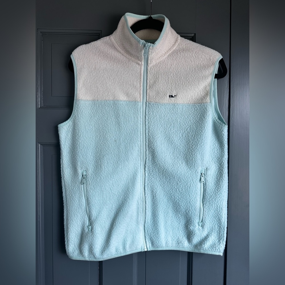 Light Blue and White Fleece Vest